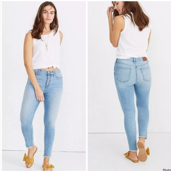 Madewell Denim - Madewell Jeans Women's Blue Denim 9" High-Rise Skinny Crop With Raw Hem Size 25